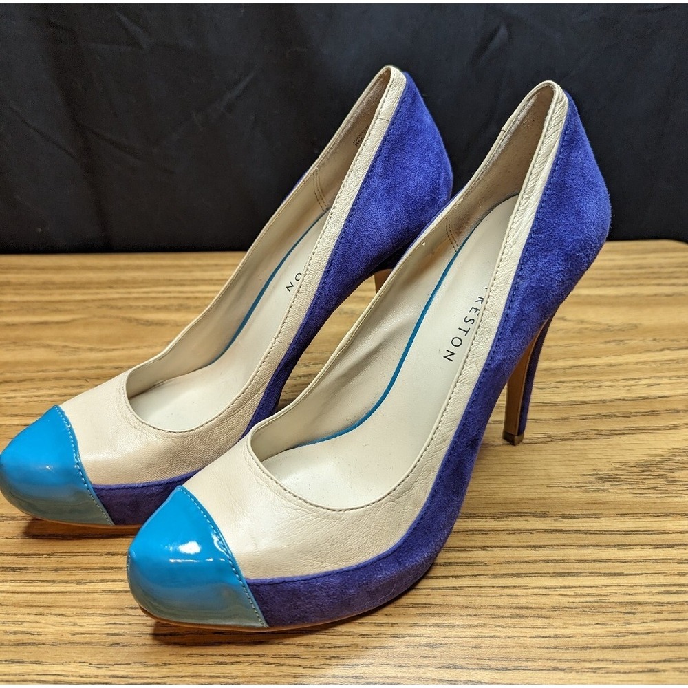 Kate Preston Jocelyn Color Block Purple Blue Platform Y2K Heels Shoes Size 8 M